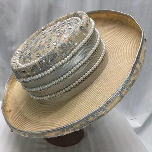 Beige and Silver Whittall & Shon Straw Cowboy Hat